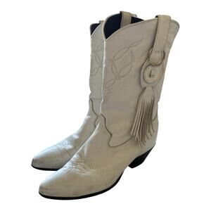Laredo Cowboy Boots Women’s Size 8.5 Medium whites leather fringe Made In USA